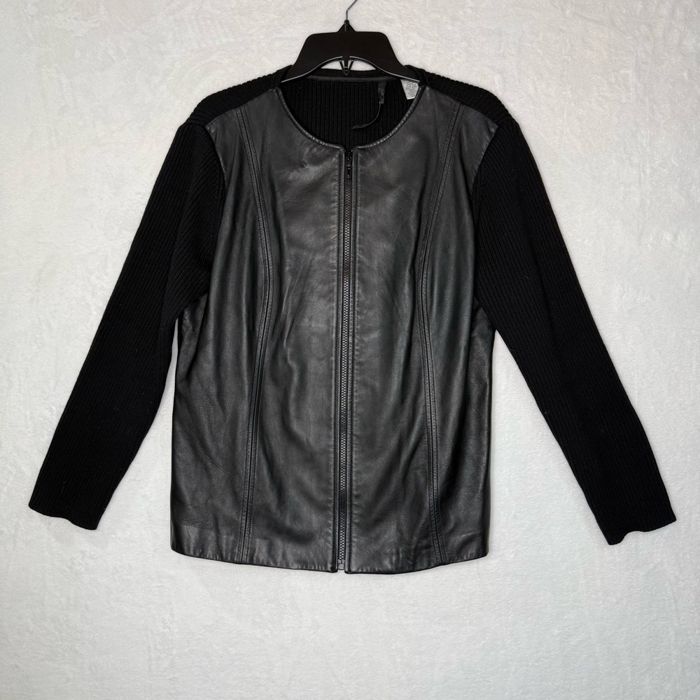 Investments Womens Size Large Black Genuine Lambskin Leather Zip Up Jacket